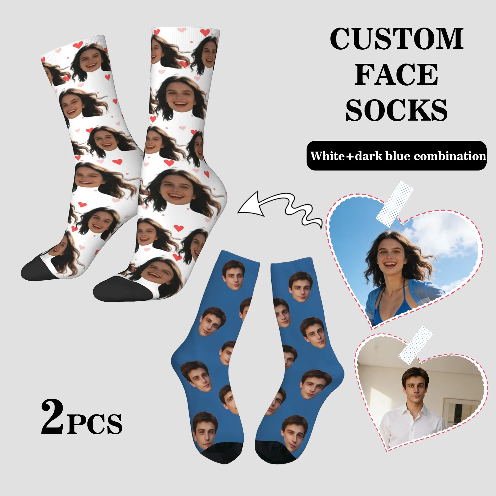 

2 шт., носки с изображением аватаря для мужчин и женщин, носки для фотографий на заказ, персонализированные носки с изображением, фото носки, персонализированные подарки