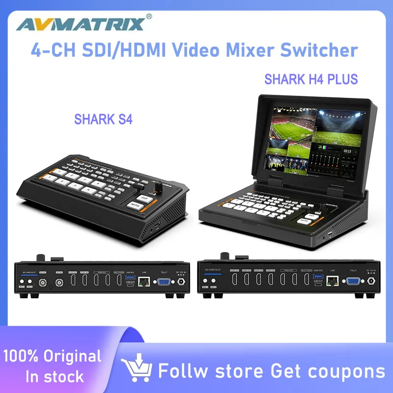 AVMATRIX SHARK H4/S4 Plus H4/S4 4-CH SDI/HDMI Video Mixer Switcher 10,1 Zoll FHD IPS Display Bildschirm für Live-Streaming