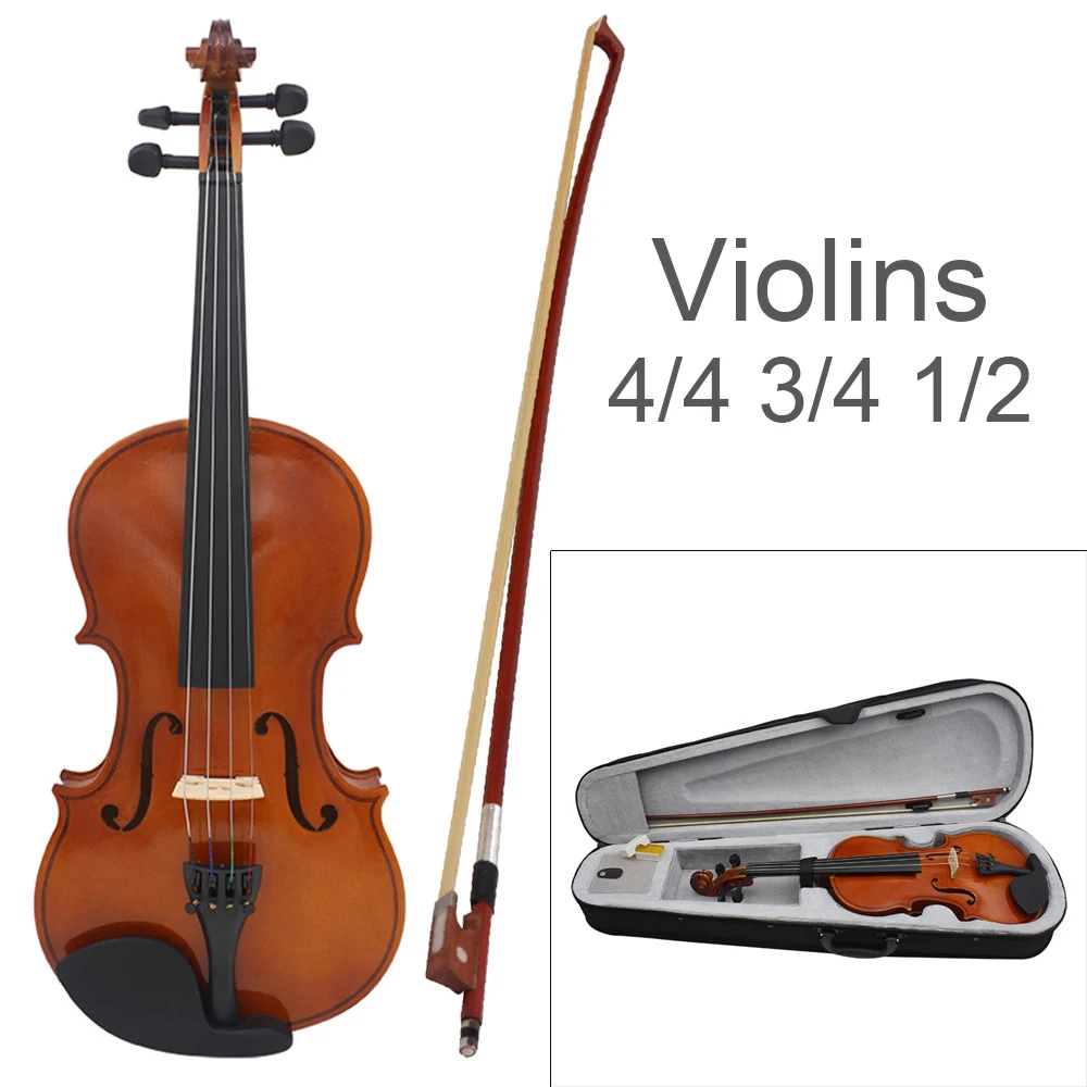 

4/4 3/4 1/2 Acoustic Violin Natural Color Fiddle Basswood for Violin Beginner with Case & Bow & Rosin Stringed Instruments Tools