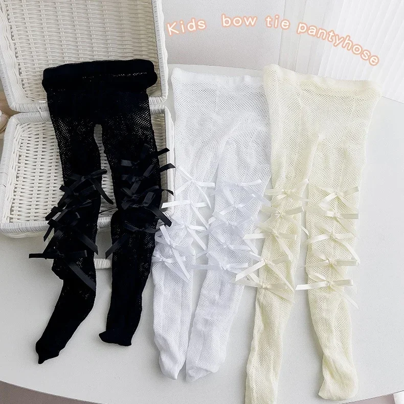1 Pair Summer Tight for Children Girl Sweet Princess Bowknot Style Pantyhose for Kids Thin Soft Breathable Fishnet Stocking Sock