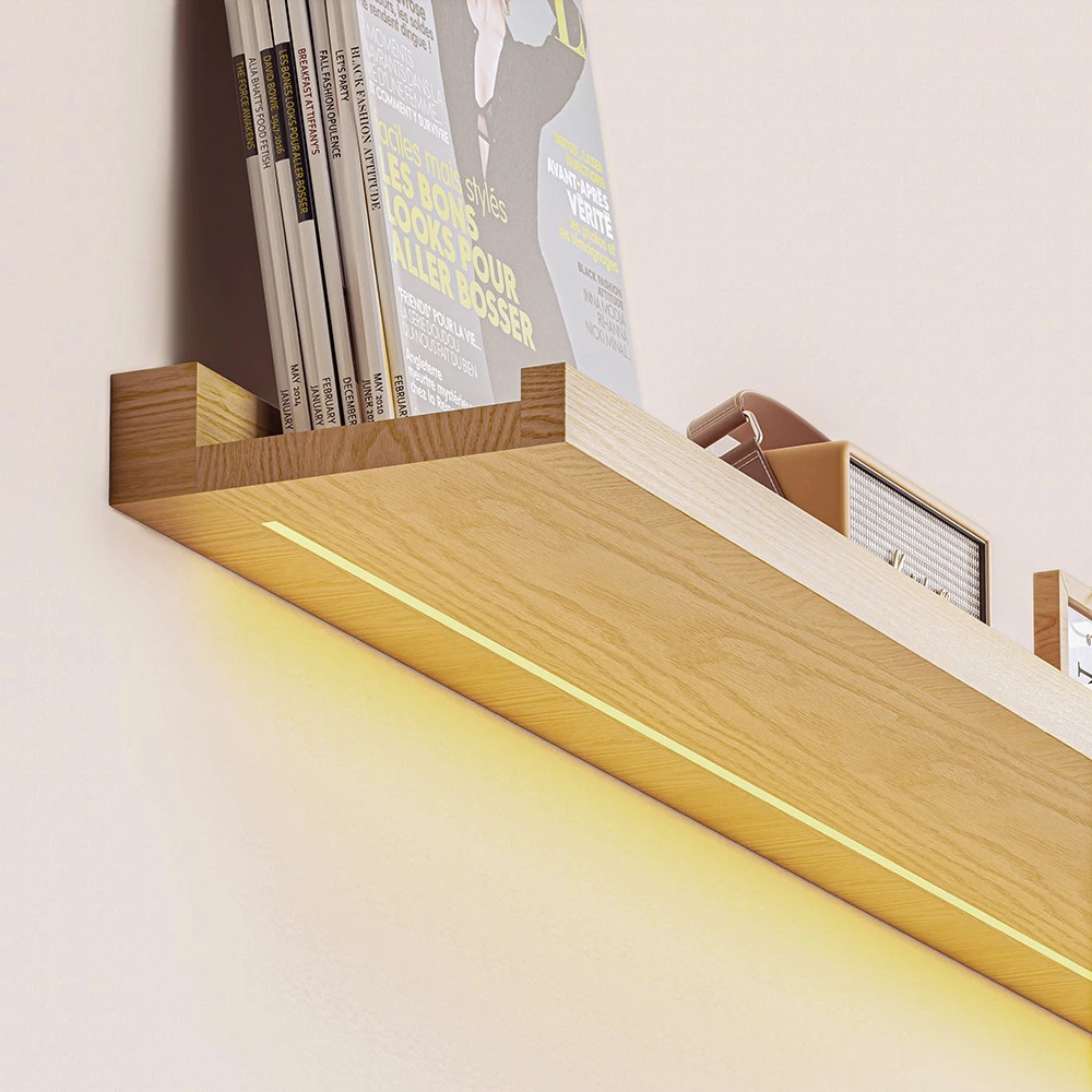 Solid Wood Storage Rack Led Wall Lamp Multi Functional Decoration Shelf Living Room Study CAFE Office Sconces House Night Light