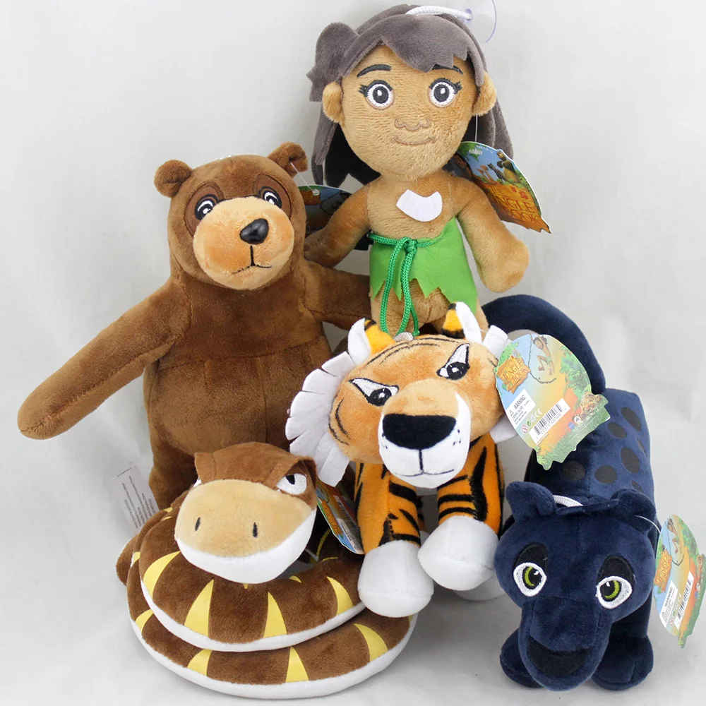 5X el libro de la selva Mowgli Kaa serpiente Bagheera Pantera Baloo oso Shere Khan Tigre 8 "juguete de peluche, Animal relleno de mitología negra