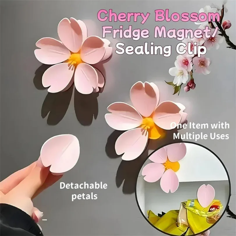 Magnetic Fridge Magnet Seal Clips Sakura Fridge Magnet Food Bag Clip Multifunctional Snack Sealer Food Storage Unique Petal Clip