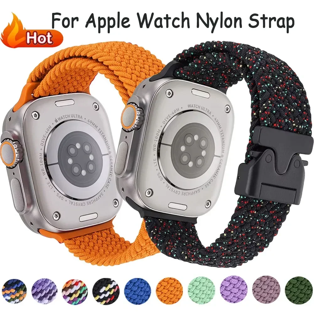 Nylon Strap for Apple Watch Band 46mm 45/44/42/40/41mm 49mm Parachute Braided Bracelet iWatch Series 10 Ultra 9 8 7 6 SE Correa
