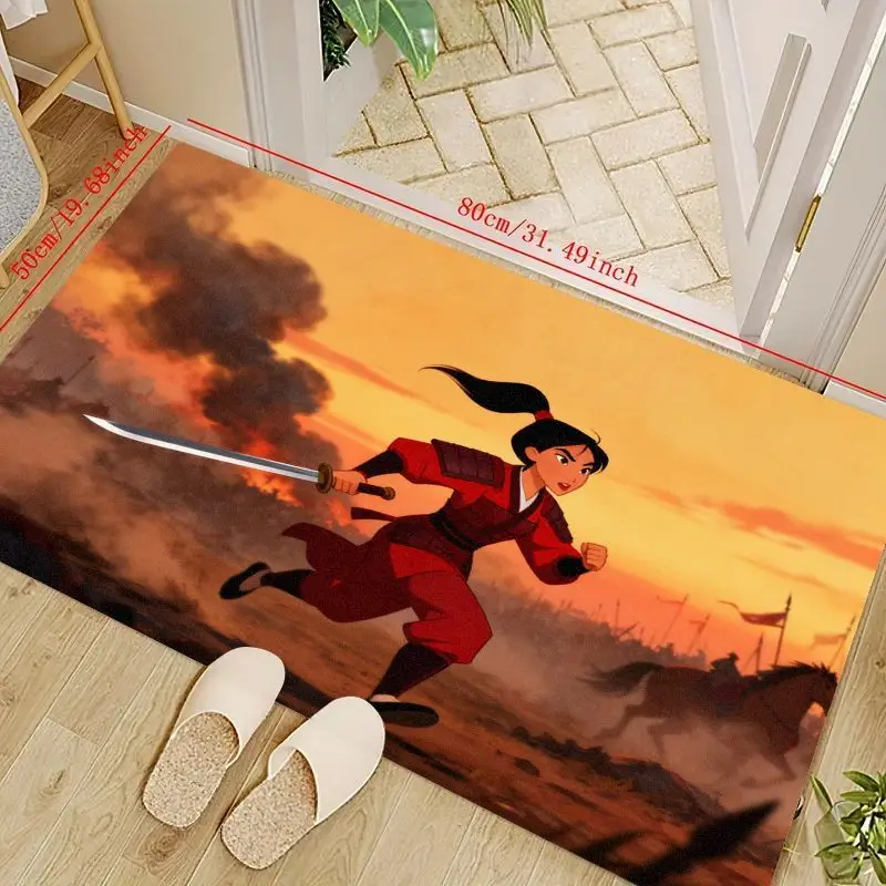 

1PC Mulan Warrior Princess Floor Mat, Anime Style Character Area Rug, Non-Slip & Washable Entrance Doormat for Home Decor, Kids
