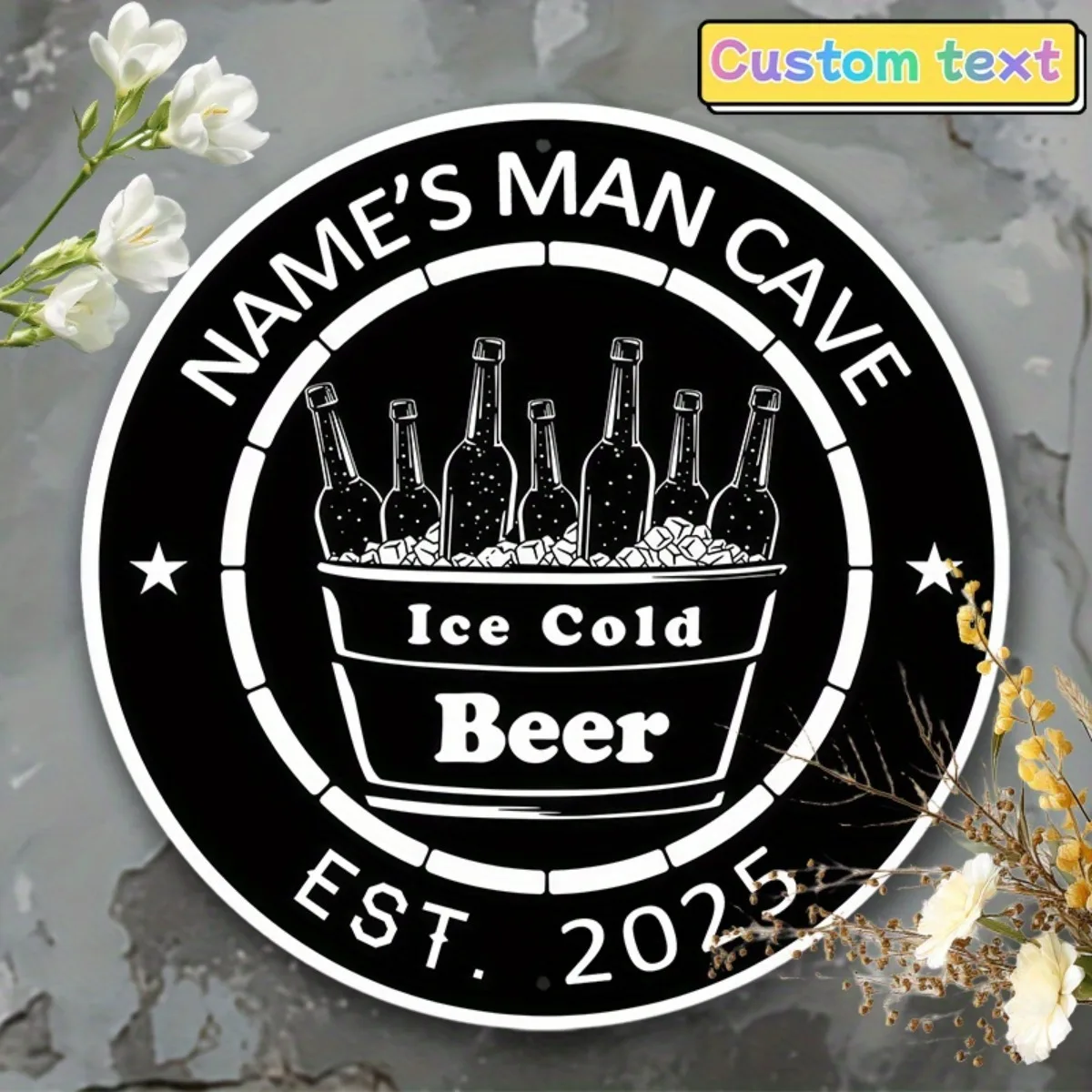 1 Pieza de Letrero Redondo de Aluminio Personalizable | Diseño de Cubo para Cerveza Fría y Personalizado | Decoración de Pared para Bar en Casa o Patio con Diseño de Cerveza