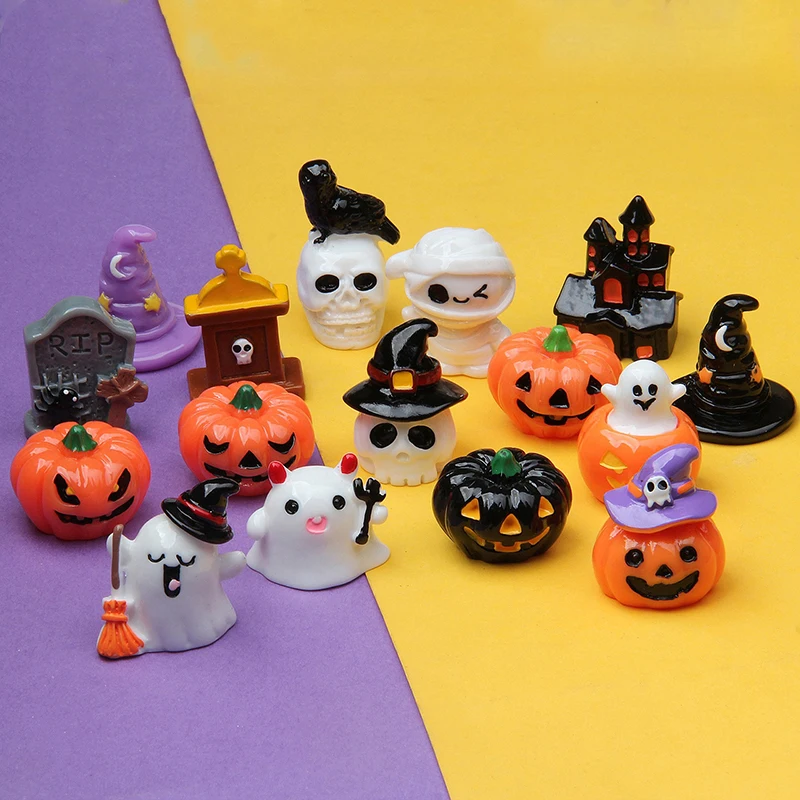 Miniature Halloween Figurines Mini Simulation Halloween Ghost Pumpkin Figurines Home Decoration Festival DIY Resin Craft Gift