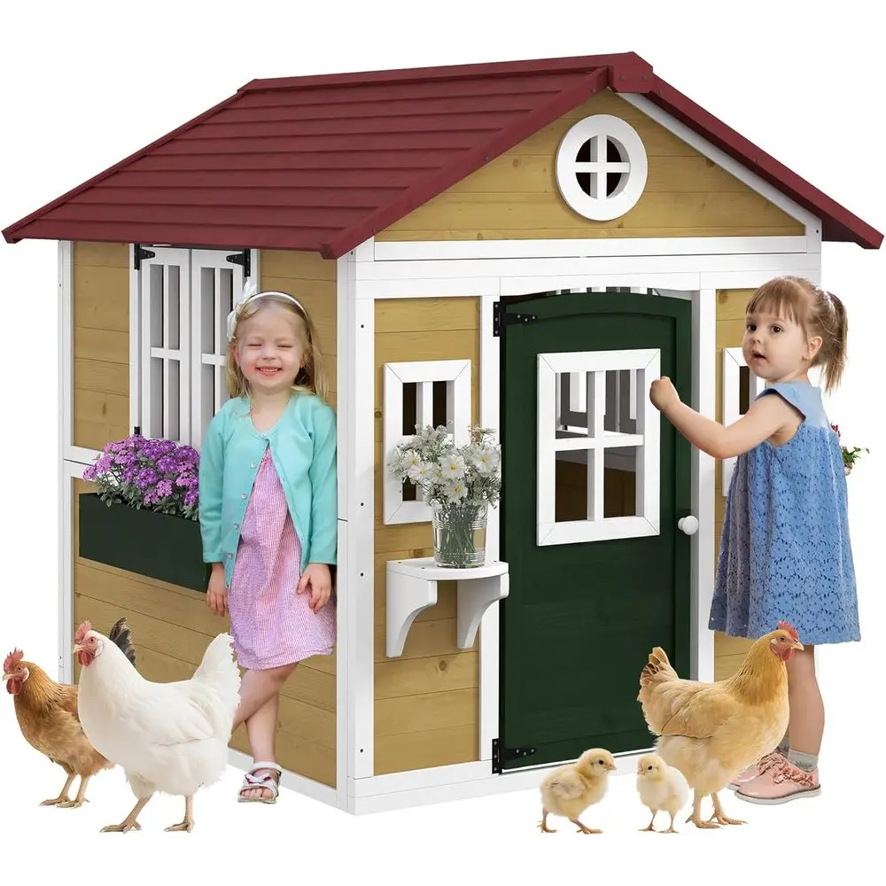 

Детский деревянный игровой домик с дверцами, окнами и кашпоми, подходит для детей от 3 до 8 лет, игровой домик на заднем дворе, куриный кобой своими руками