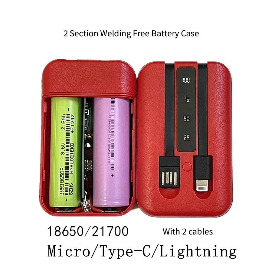 2*18650 Power Bank Case Dual USB Mobile Phone Charge DIY Shell 21700 18650 Battery Holder Charging Box with 2 Cables