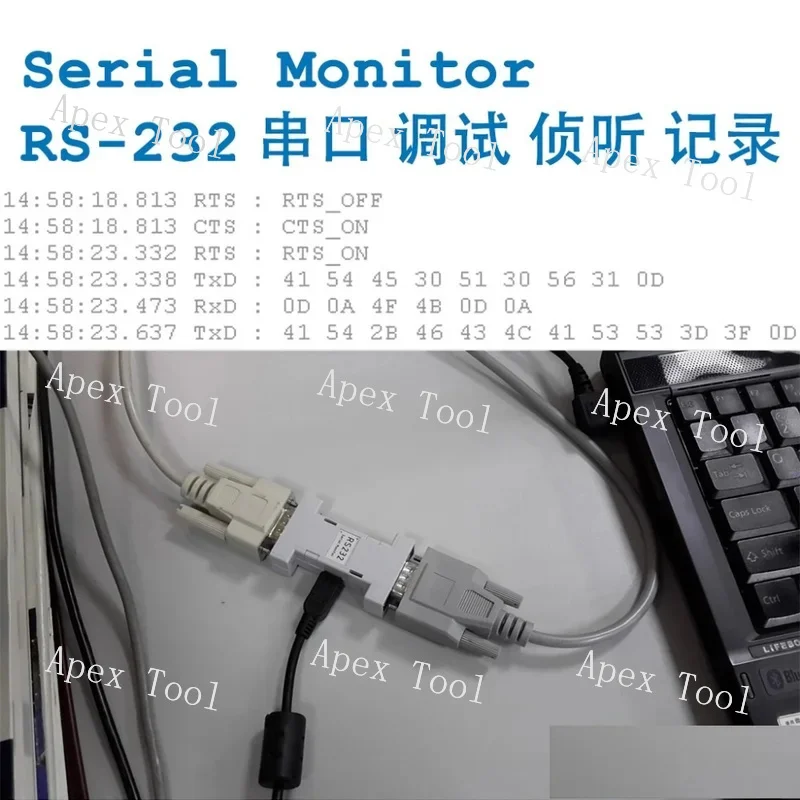 RS-232 serial listener monitor monitoring record, debug serial communication