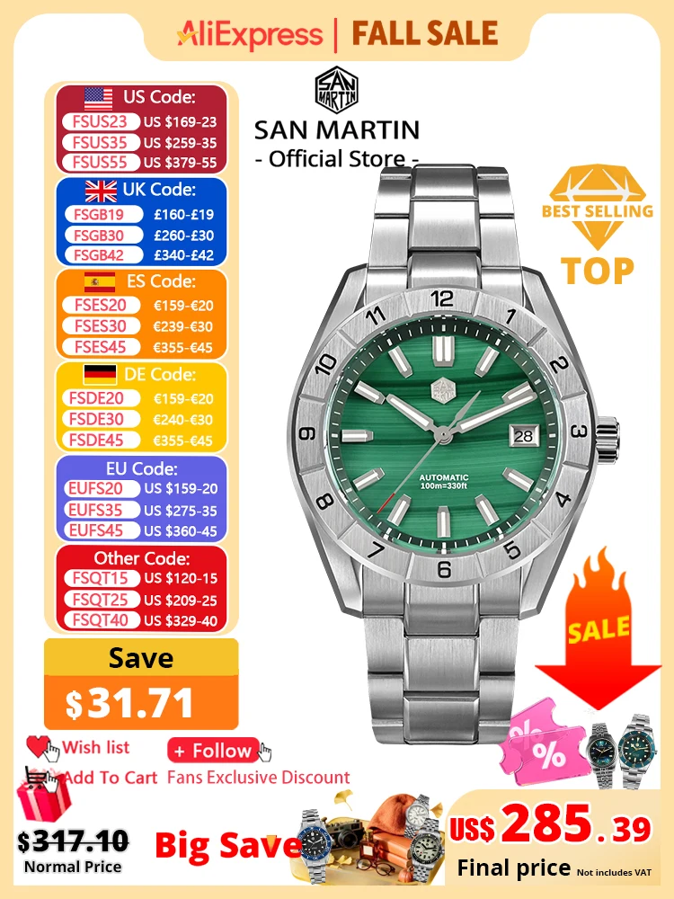 San Martin New 42mm Peacock Gemstone Dial NH35 Luxury Men Watch Automatic Mechanical Sapphire 100M Waterproof Luminous SN0130