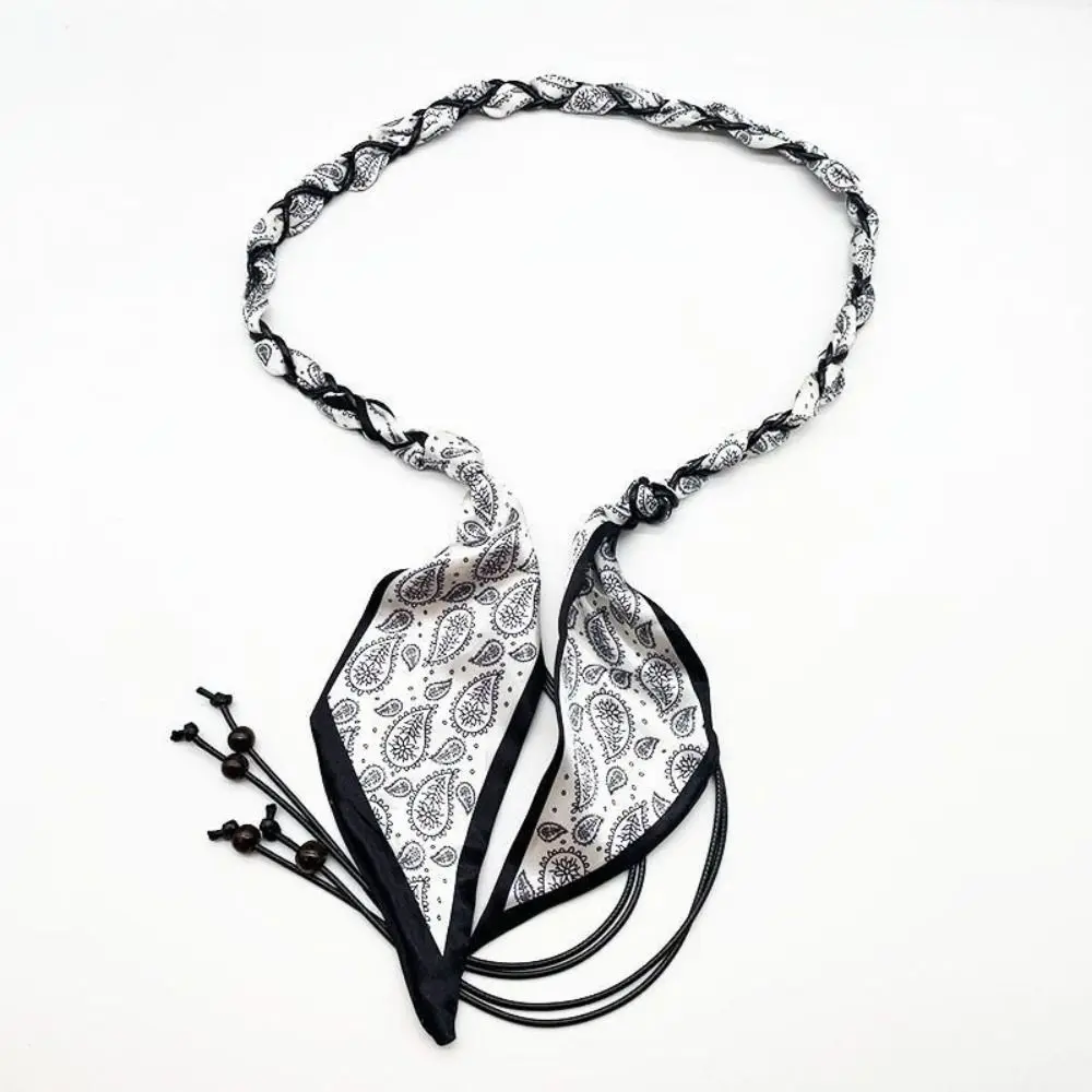 Macadamia Flower Waist Chain Tassel Detail Beaded Braided Waist Belt Decorative Detail Woven Design Silk Scarf Bohemian Style