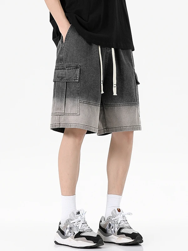 

Summer Thin Retro Trendy Straight Leg Men's Jeans Shorts Casual Loose Cotton Polyester Blend Wear Resistant Five-Quarter Length