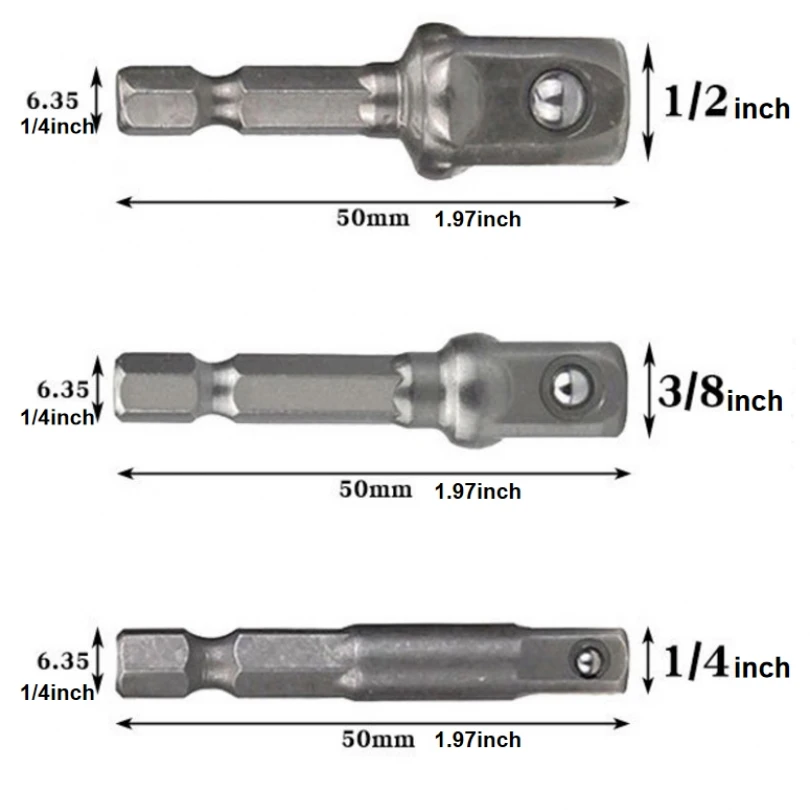 3pcs Lengthened Hex Handle Turn Square Connecting Rod Hex Shank Socket Adapter Drill Bit Driver Set for Electric Screwdriver