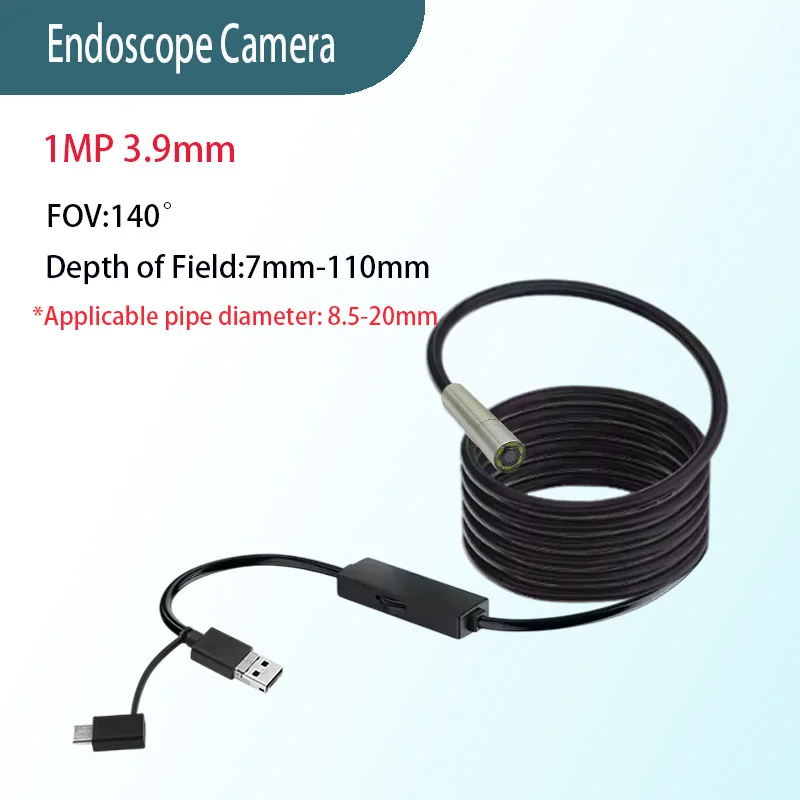 

3.9mm140° Sewer Industrial Endoscope Piping Endoscopy Type C Flexible Snake Mini Camera 3 in 1 Automotive Borescope for Android