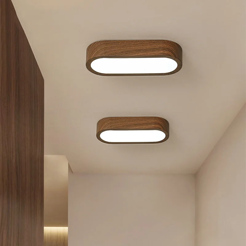 

Nordic Corridor Ceiling Light Chinese Style Japanese Living Room Balcony Home Decoration Walnut Color Porch Bedroom Lamps