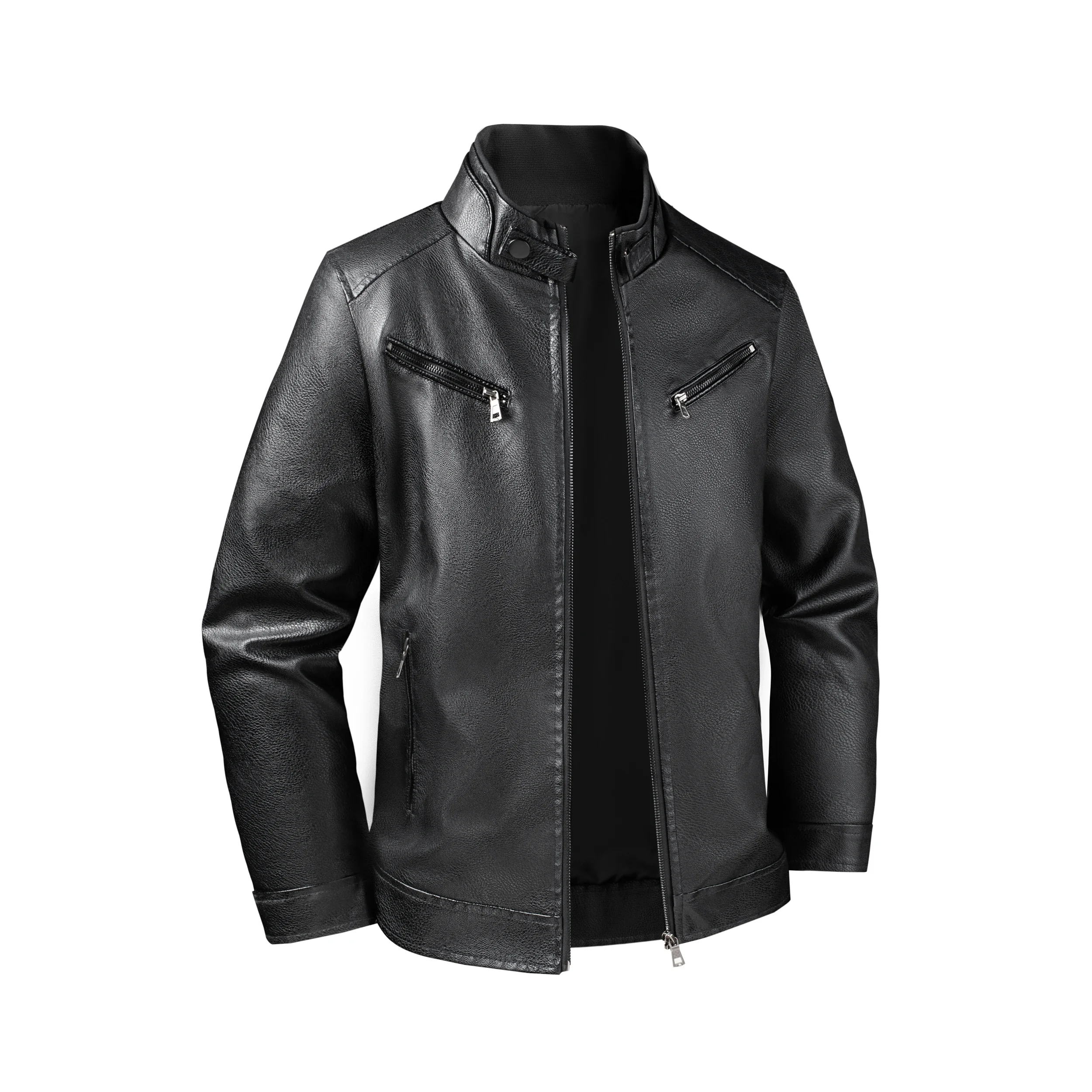 

Autumn Winter Korean Version Trend Stand-up Collar Leather Clothing Plus Velvet Men Leather Jacket Men's PU Leather Jacket