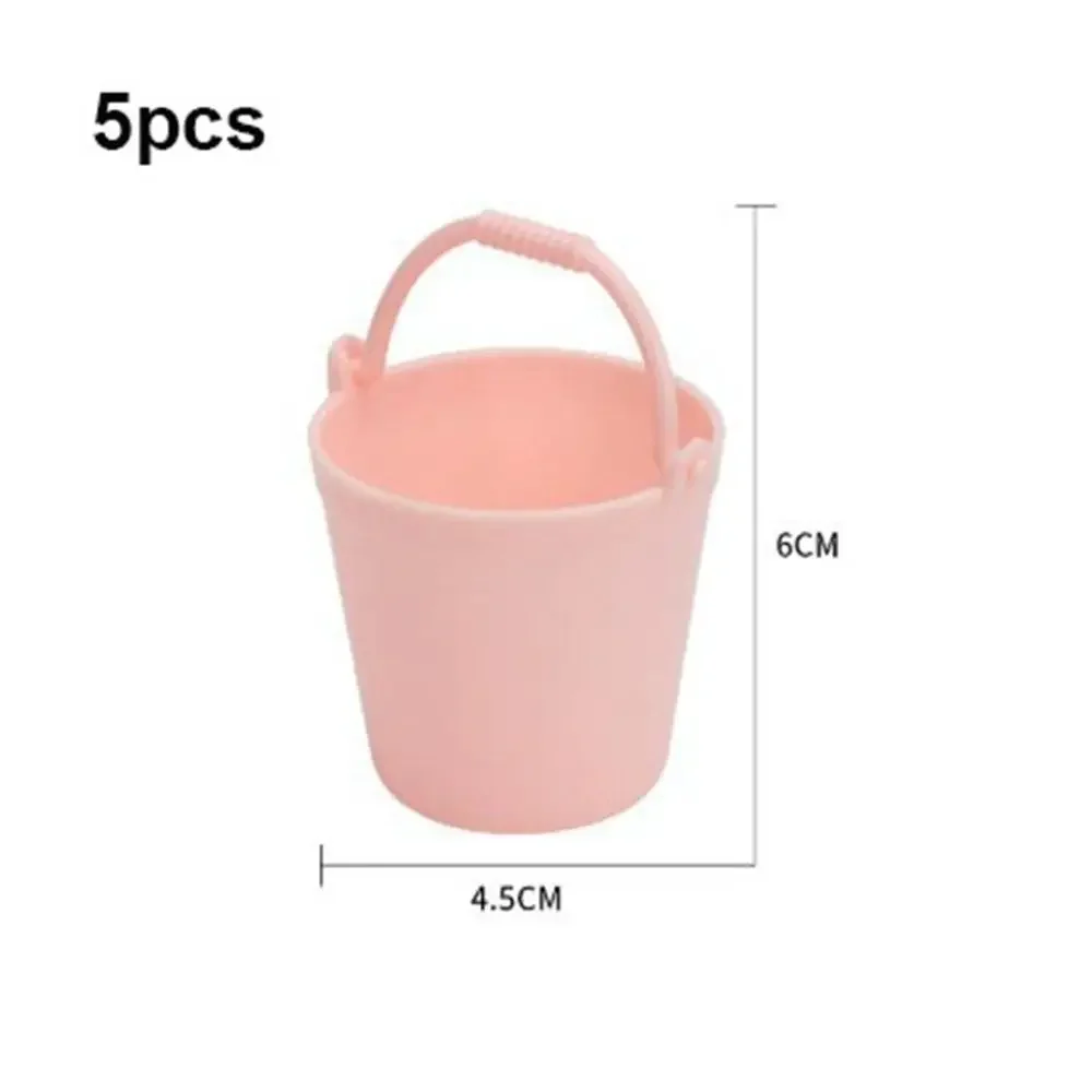 5pcs Plastic Miniature Bucket Model Mini 4.7*6cm Children Beach Small Bucket 6 Colors Dollhouse Decorations Ornaments