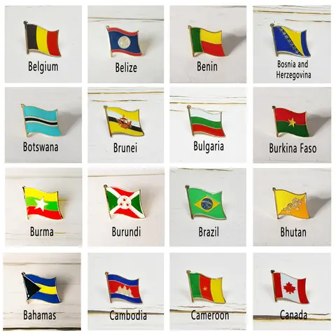 National Flag Metal Lapel Pin Country Badge All the World Belgium Bulgaria Brazil Cambodia Canada Bhutan Bosnia and Herzegovina