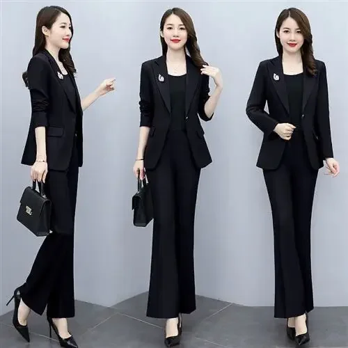 Outfit Wide Leg Trouser Suit Blazer e Womens 2 Pant Sets Branco Two Piece Set Calças para Mulheres Negócios Formais Sexy Elegante Xxl D