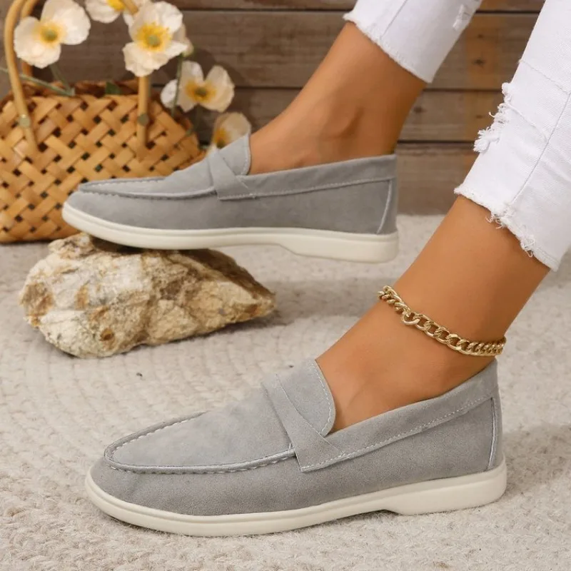 

Suede Leather Shoes for Women Fashion Slip-on Loafers High Quality Round Toe Sneakers Lightweight Comfortable Women Walking Shoe