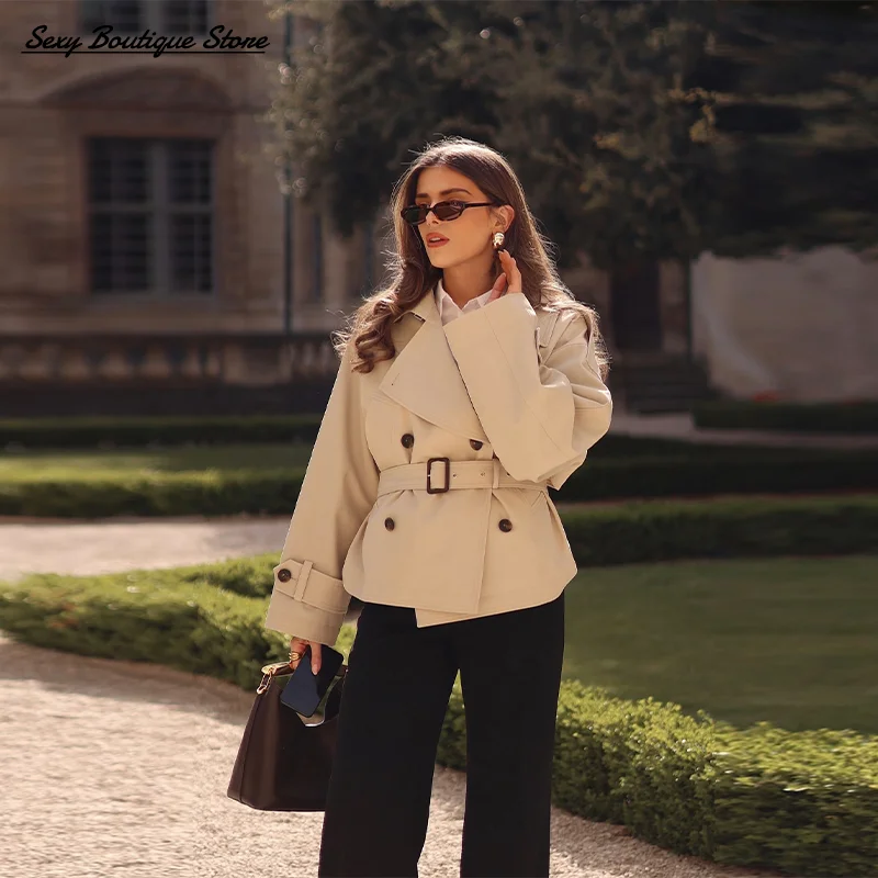Sexy Boutique Herbst Winter Jacke Für Frauen Revers Langarm Doppel Taste Mantel Mit Gürtel 2025, Neue Dame Pendler Streetwears