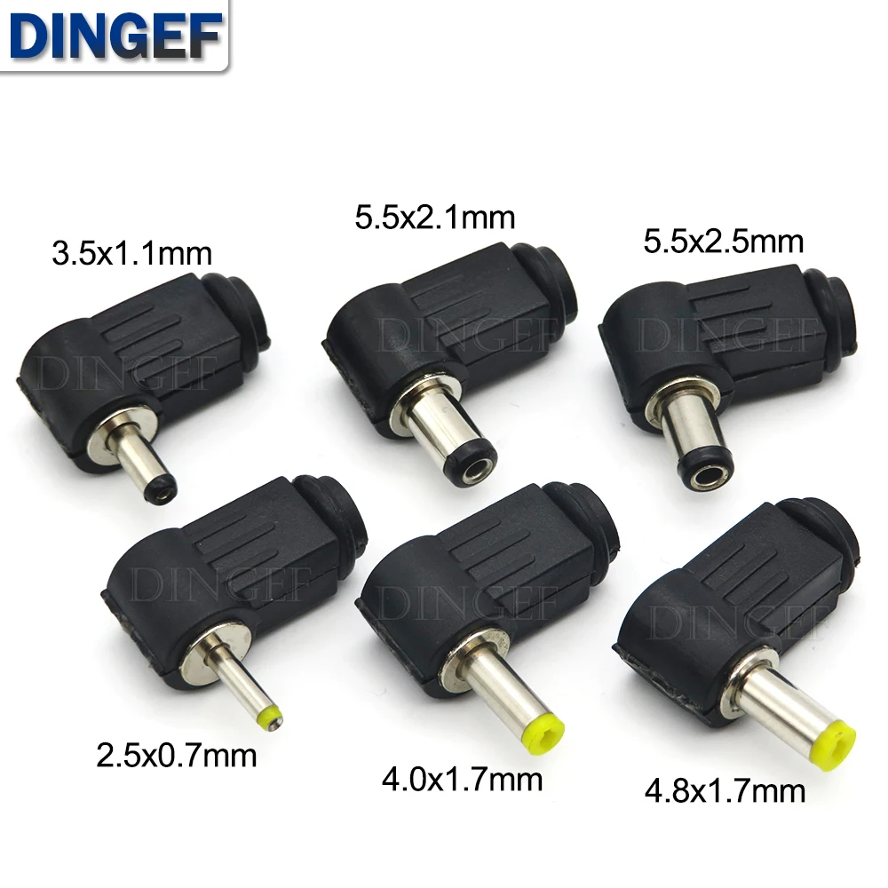 5 SZTUK 5,5 * 2,5 mm Wtyczka DC Kolanko 90 stopni 5,5 * 2,1 mm Wtyczka zasilania DC montaż okablowania drut spawalniczy typ 4,8x1,7 mm 4,0x1,7 mm 3,5x1,35 mm