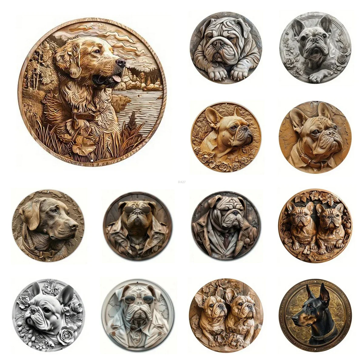 Retro Runde Metall Zinn Zeichen 2D Flache Nette Hunde Dekor Muster Nostalgische Eisen Malerei Neuheit Für Cafe Bar Mann Höhle Wand Dekor