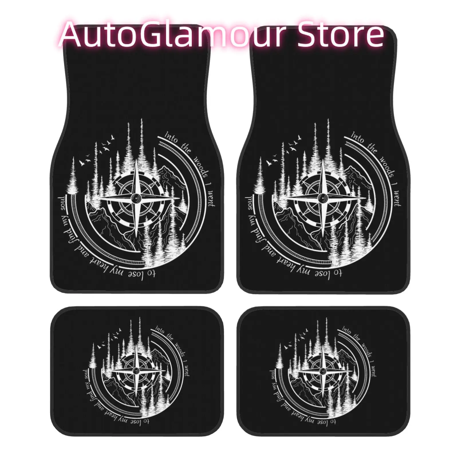 

Compass Forest Landscape Car Foot Mat General Motors Foot Mat Fashion Soft Waterproof Car Carpet Front and Rear 4 Pieces