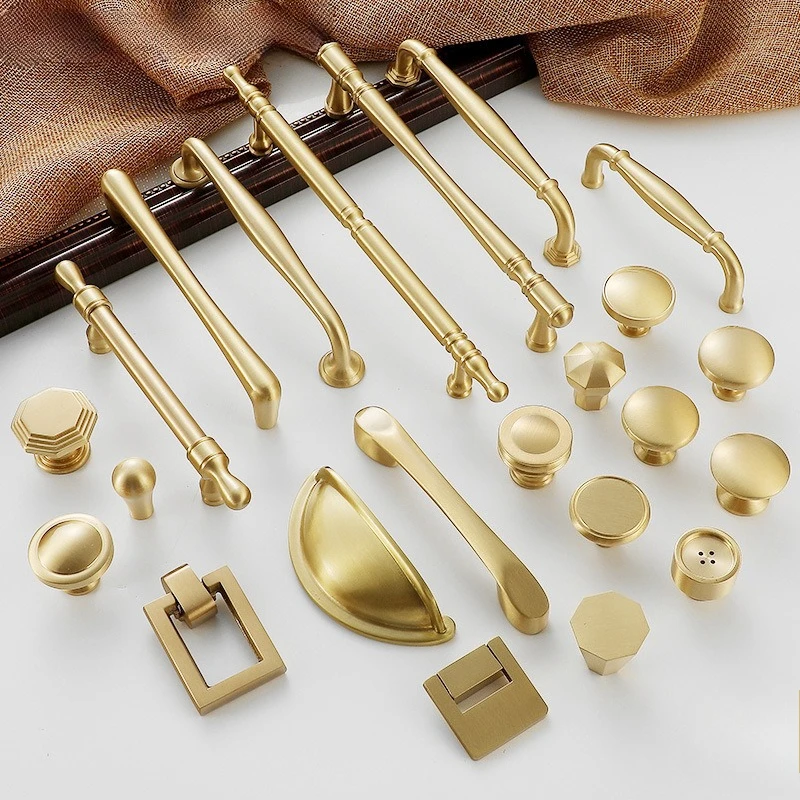 

French Solid Brass Furniture Handles Golden Handles for Wardrobe and Drawer Luxury Kitchen Cabinet Handles Shoe Cabinets Pulls