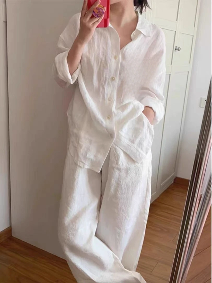 

Хлопково-льняная рубашка для мужчин и женщин, весна-лето, дышащая, в стиле ретро, простая, с длинным рукавом, больших размеров, повседневная, белая, спортивная...