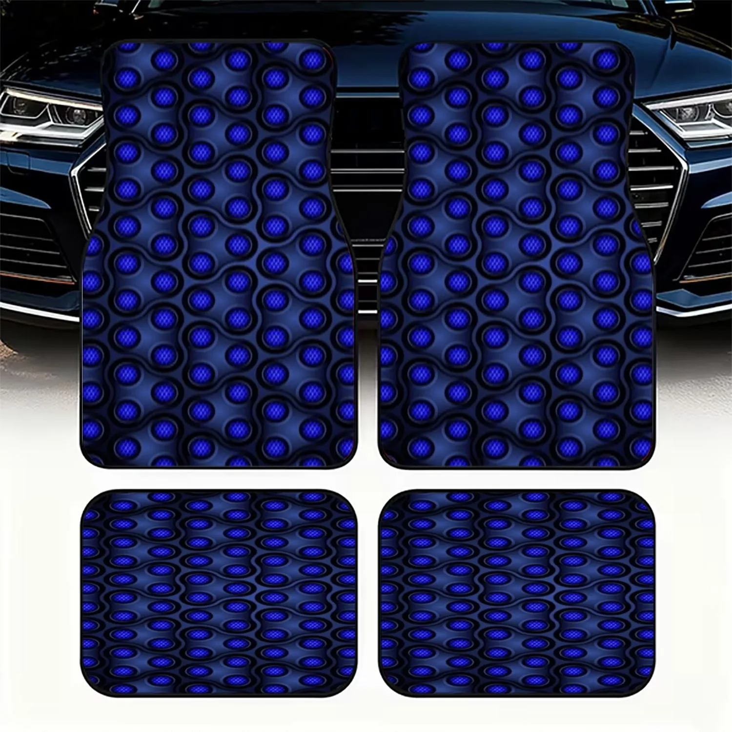 4pcs Futuristic Blue Circular Pattern Car Floor Mats | Polyester Material, High-Tech Electronic Aesthetic, Sleek Modern Design,