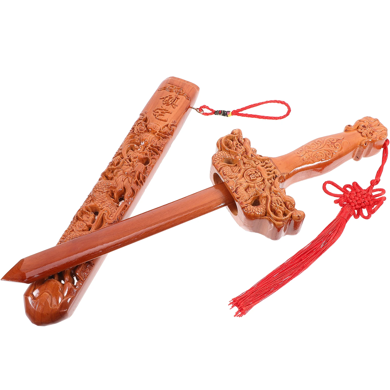 

Chinese Style Peach Wood Sword Vintage Engraved Wooden Sword Home Wall Decoration Exorcism Ornament Evil Spirits Repellent Feng
