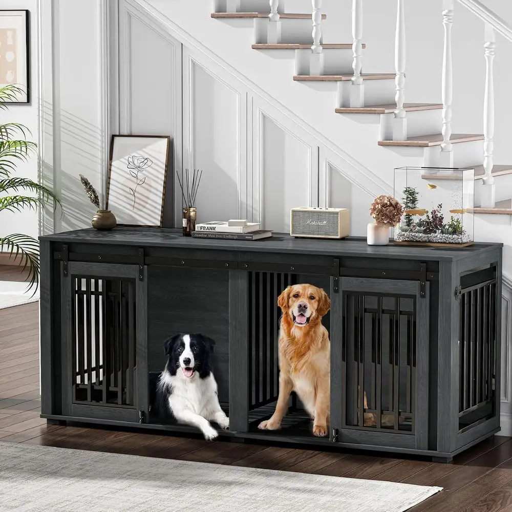 

Extra Large Double Dog Crate with Sliding Door and Divider, Suitable for Large, Medium, and Small Dogs, Heavy Duty, Black