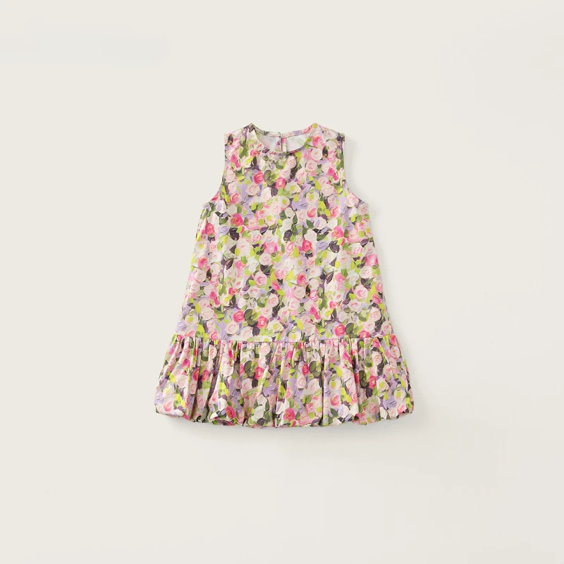 

2026 Summer New Hot Selling Round Neck Full Print Design Flower Sleeveless Dress for Children