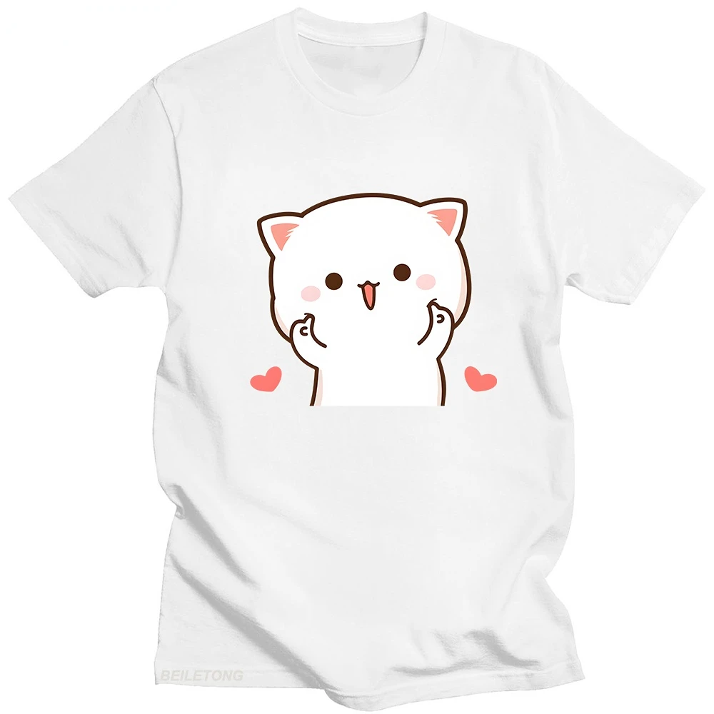 Fun Cute Peach and Goma Mochi Cat Women T-shirt Cartoon Print Women's Kawaii Clothes Harajuku