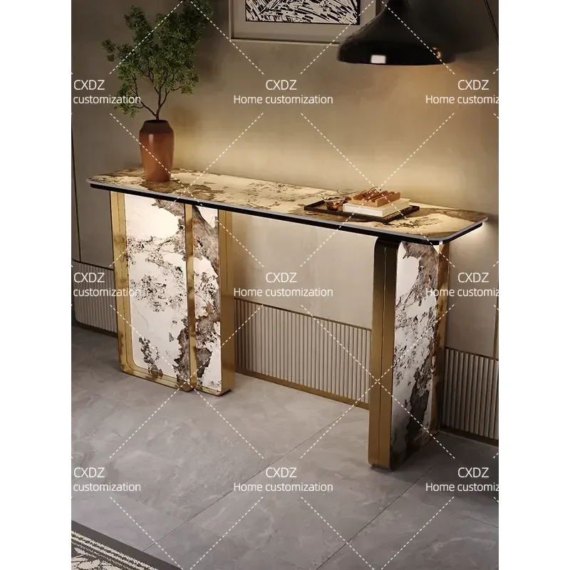 Modern Light Luxury Entrance Table Decorative Cabinet for Living Room Hallway Corridor Wall Mounted Console Table End View