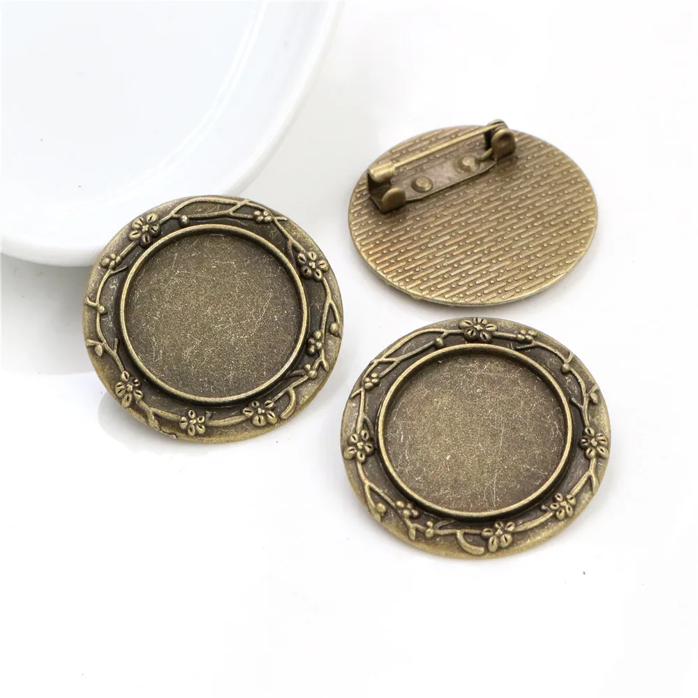 5pcs 20mm Inner Size 2 Style Antique Silver Plated and Antique Bronze Brooch Pin Cabochon Base Setting