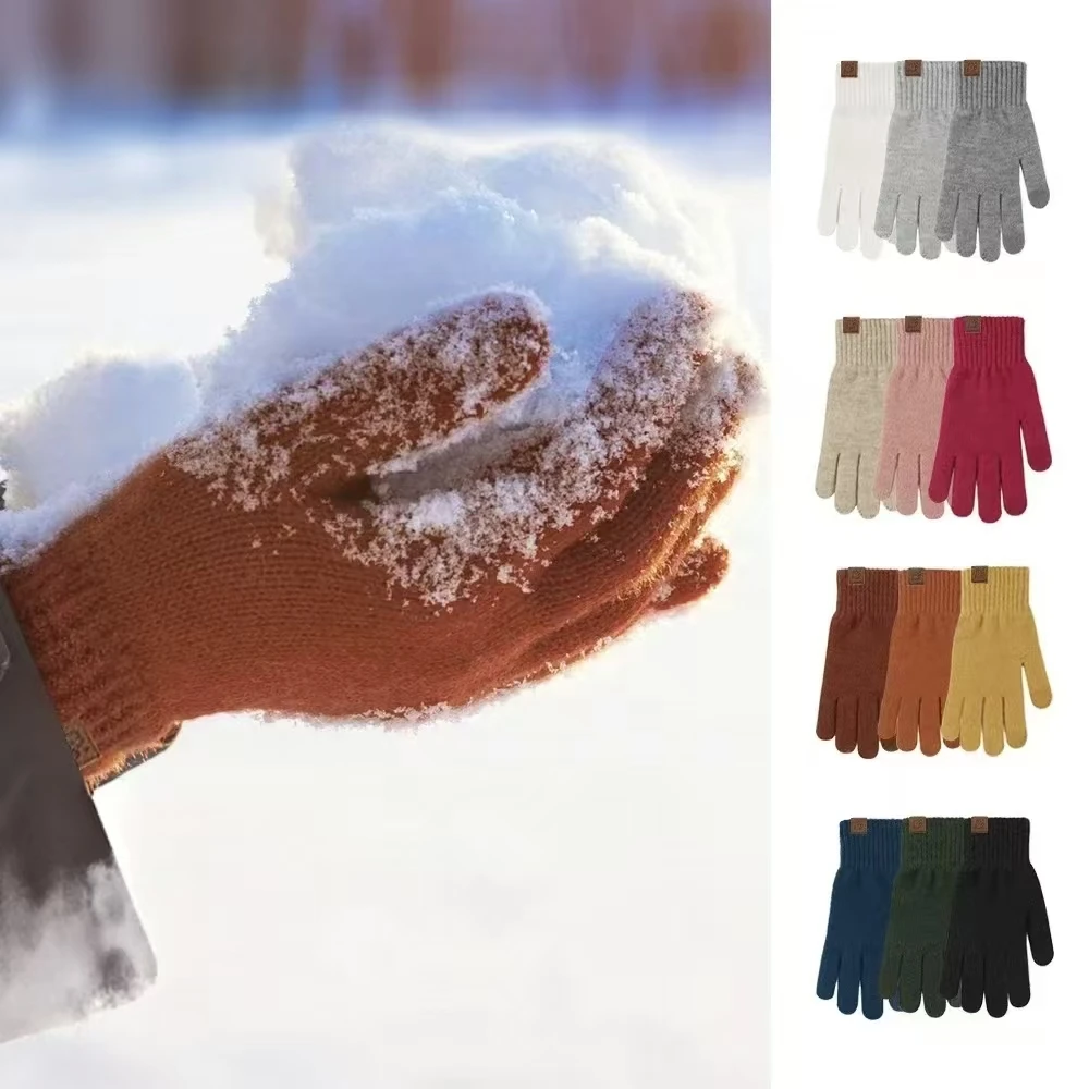 AliExpress Simple Design Solid Color Winter Knitted Gloves Warm Cold Proof Outdoor Windproof Touch Screen Student Writing Cycling Gloves