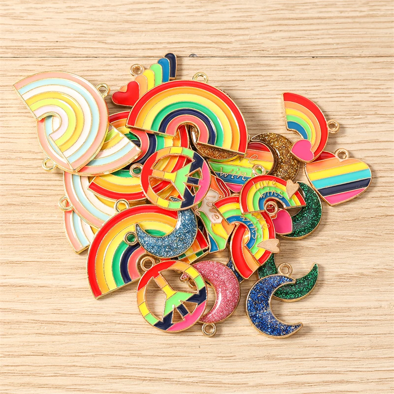 10 Stück Niedliche Bunte Emaille-Regenbogen-Herz-Mond-Anhänger für Schmuckherstellung, Halsketten, Ohrringe, Armbänder, DIY-Bastelzubehör – Detail 4