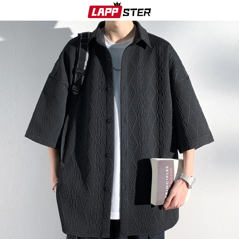 

LAPPSTER Vintage Button Up Cargo Shirts 2023 Desginer Korean Fashions Vintage Shirts Japanese Streetwear Black Striped Shirts