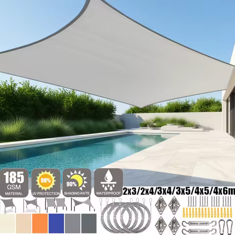 6 Colors Large Sun Shade Sail Rectangle Canopy Waterproof Shade Cover UV Block for Garden Outdoor Patio Deck Pergola Porch Tents