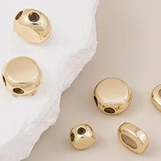 14K Gold Double-hole Silicone Rubber Stopper Bead Positioning Adjustment round Cake Design DIY Chain Bracelet Necklace Accessory
