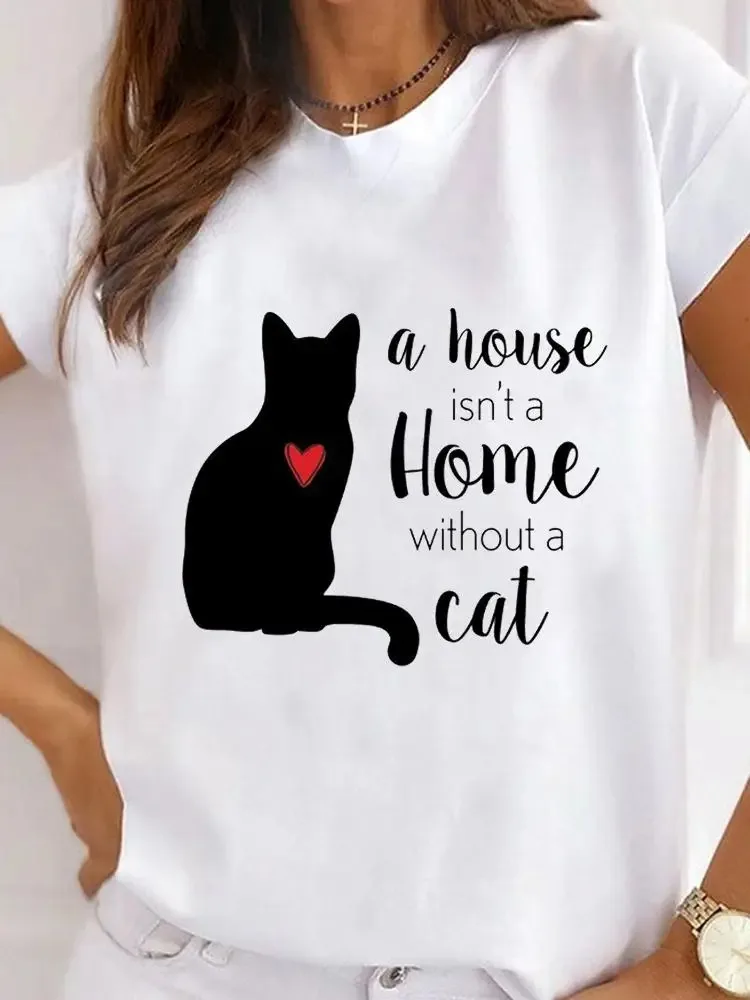 Short Sleeve Ladies Print T Fashion Women's Clothing Graphic Tee Cat Face Animal Lovely Clothes Summer Female T-shirts