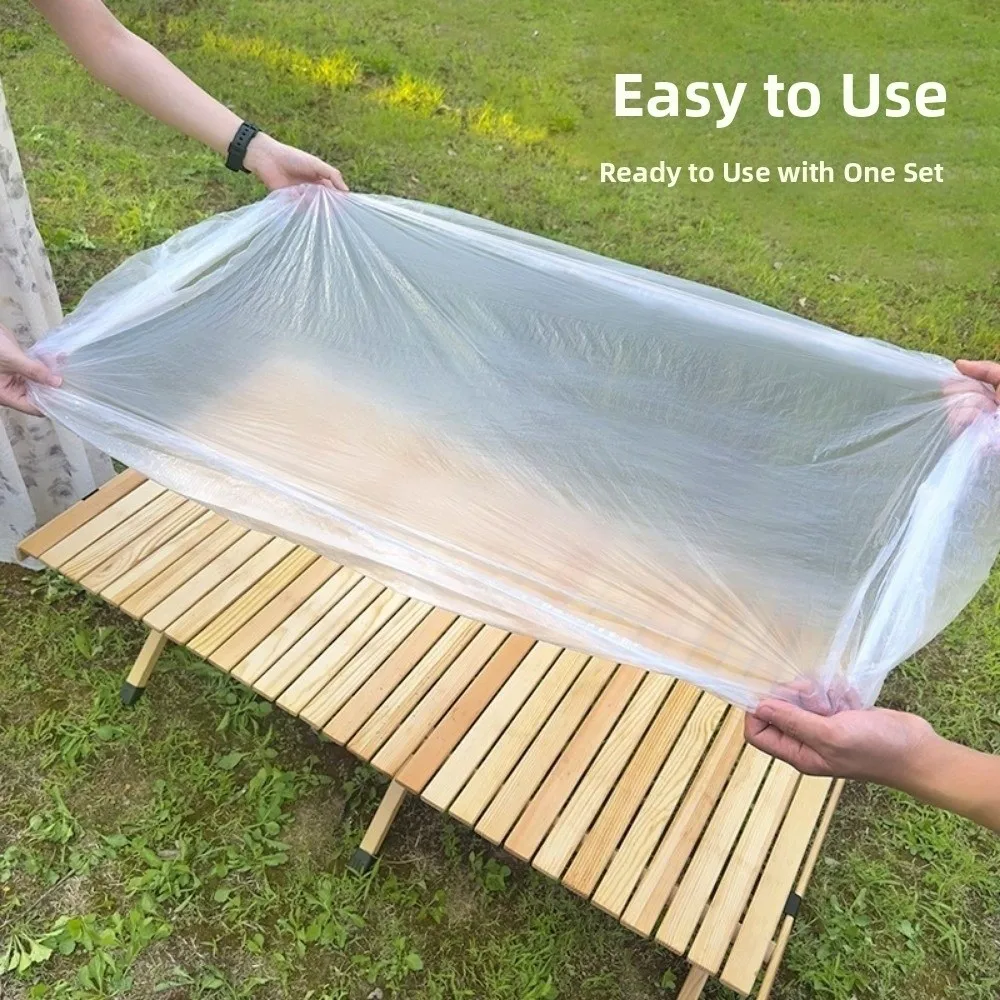 10Pcs Elastic Bound Disposable Table Cover Oil-Proof Thickened Disposable Tablecloth Transparent Waterproof Table Protector