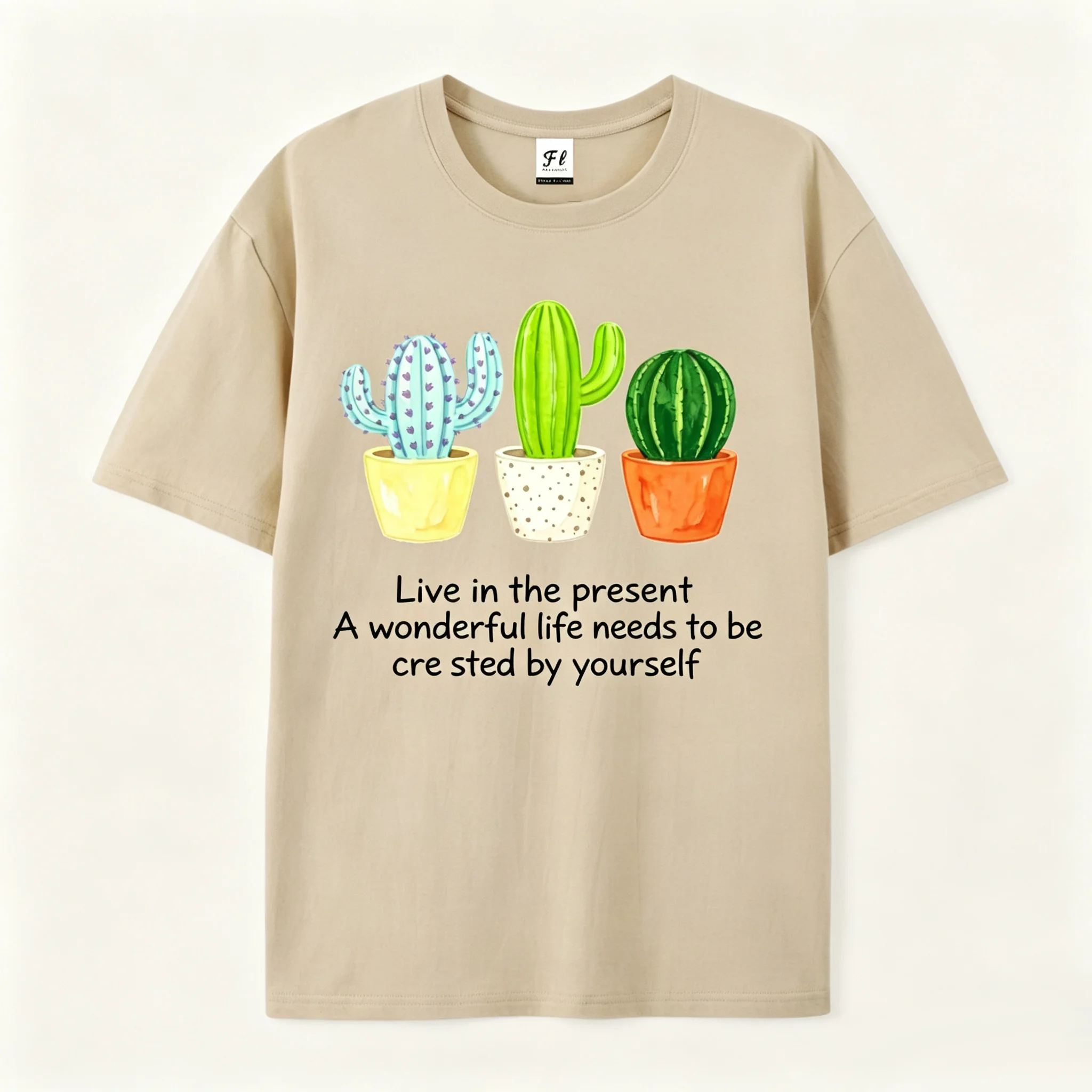 Cactus Print Short Sleeve T‑Shirt Women Men Casual Loose Top Inspirational Quote Graphic Tees Summer Streetwear