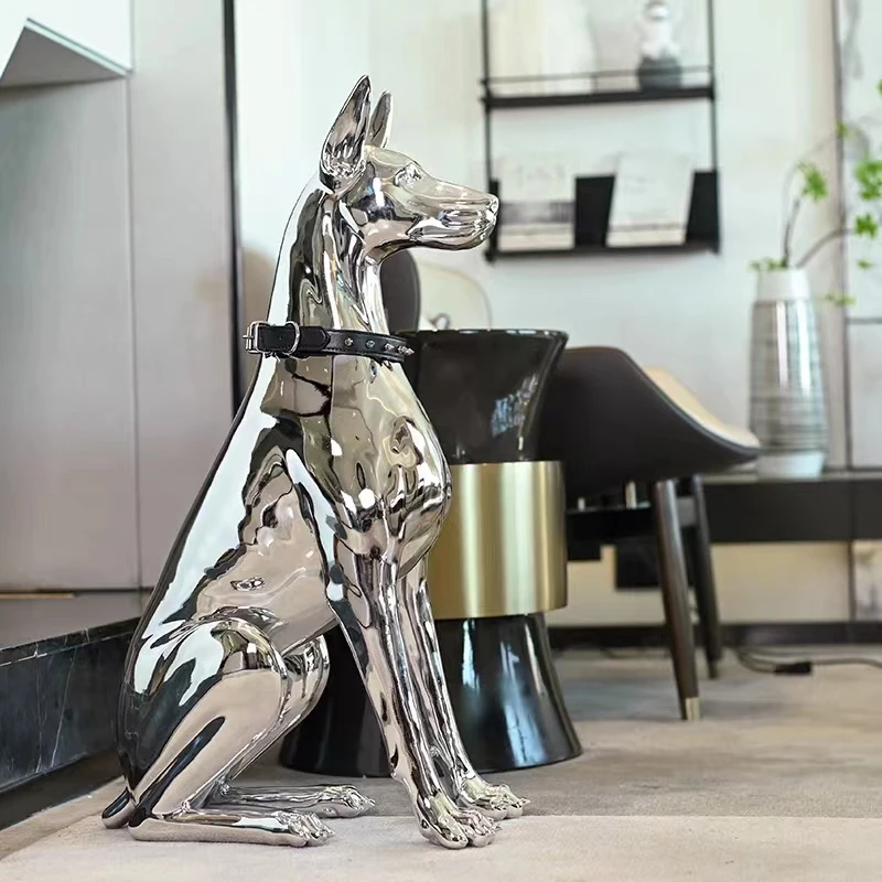 Factory Customized High Quality 75cm Dog Sculpture Creative Fiberglass Resin with Electroplating