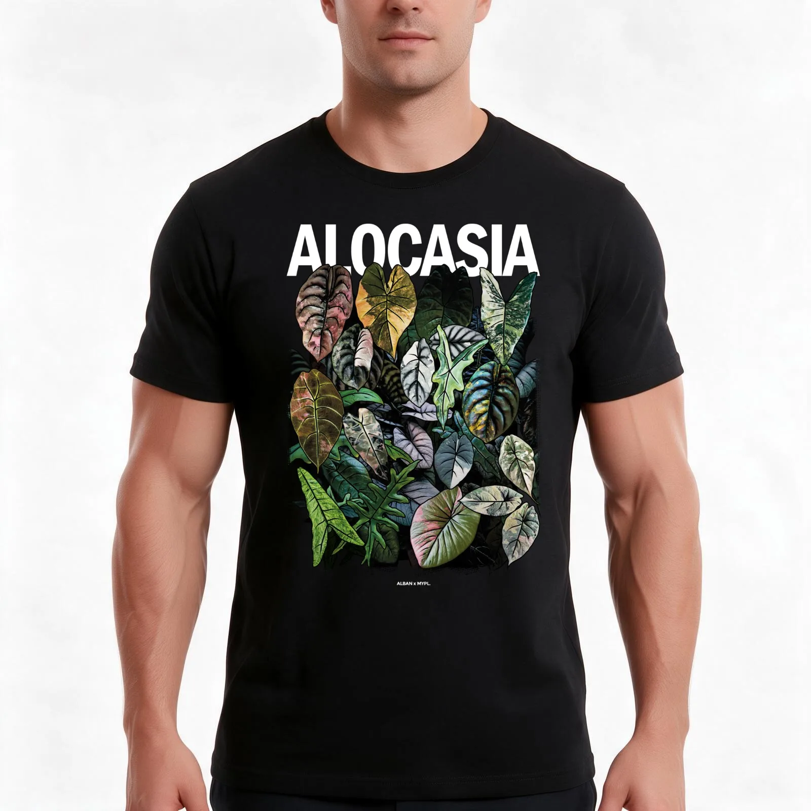 ALOCASIA JUNGLE Variegated T-Shirt, Summer Casual Cotton Tee, Oversized Streetwear Tops, Vintage Graphic Print, Unisex Men Women