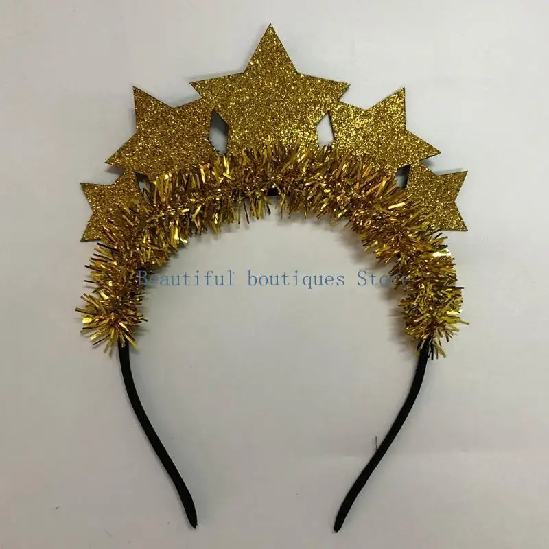 

U4LF Glitter Star Hair Hoop New Year Headbands Christmas Party Tinsel Photo Props Decoration Holiday Supplies
