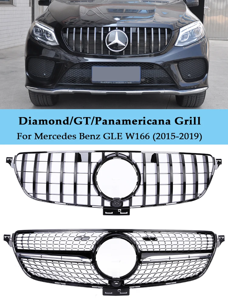 Front Bumper Diamond Panamericana GT Style Grille For Mercedes Benz GLE Class W166 Grill Silver Black 2015-2019 Car Accessories